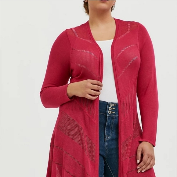 TORRID Fuchsia Pink Pointelle Open Cardigan Size 00 - Picture 5 of 14